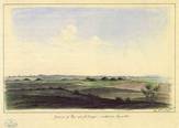 View from the Jelling Monuments towards the Many Mounds to the north. The picture shows around 13 small mounds on the horizon. Watercolour by J. Magnus Petersen, 1875. The National Museum.